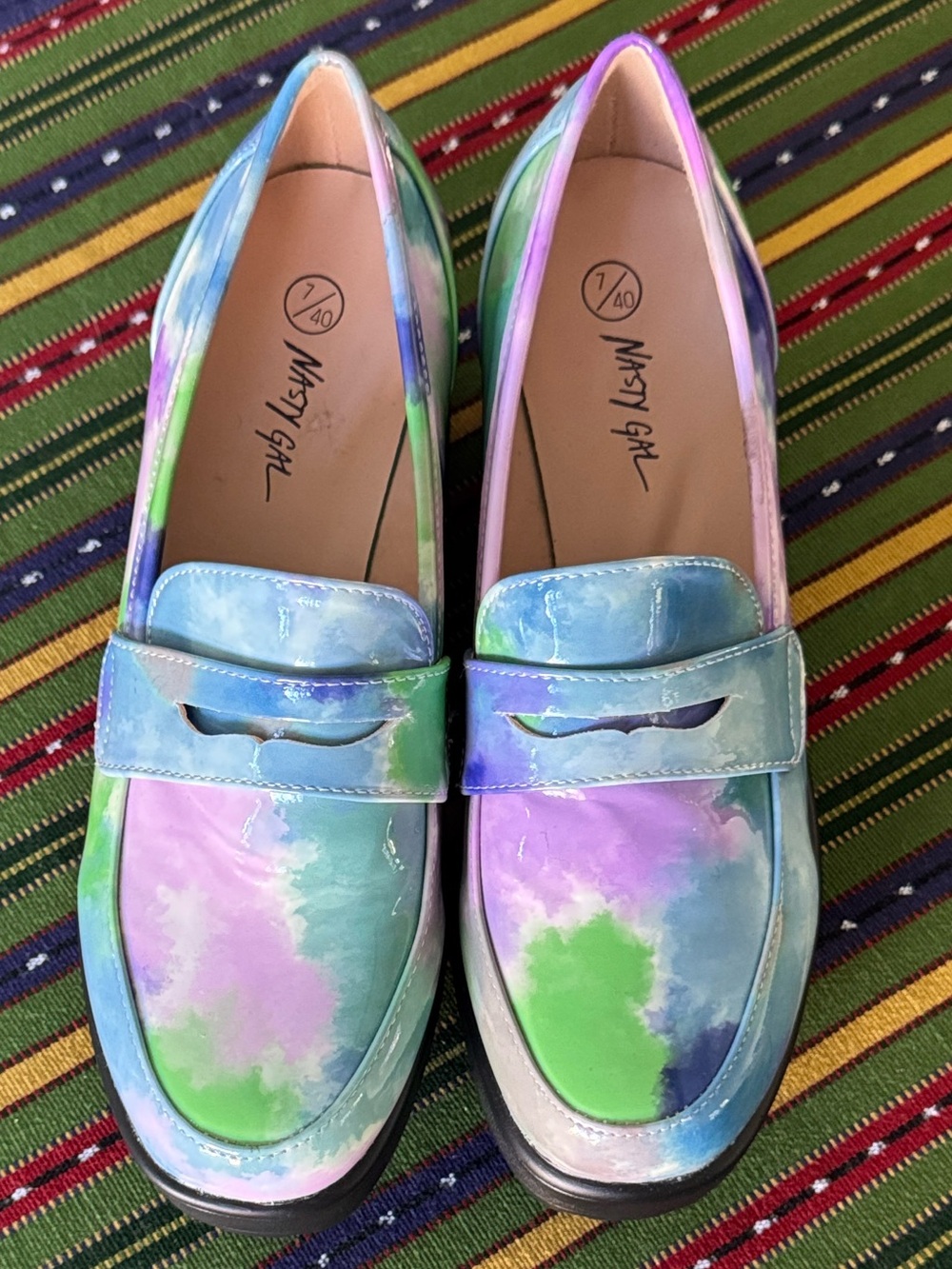 Nasty Gal Vegan Leather Chunky Penny Loafers Pastel Tie Dye Size 7 - Picture 5 of 12
